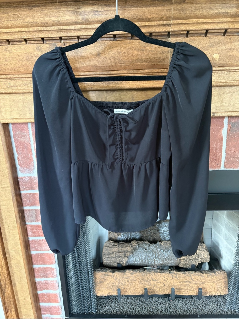 Abercrombie & Fitch Black Peasant Blouse with Long Puff Sleeves
